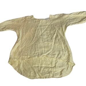 GRACE HILL 100% Linen Yellow Pastel Button Down Back 1/2 Sleeve 16 Large